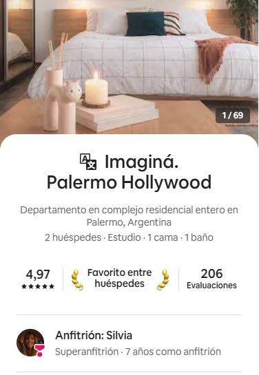 Anuncio de Imaginá Palermo Hollywood: 4,97 de calificación, Favorito entre huéspedes, 206 evaluaciones, anfitriona Silvia, Superanfitriona